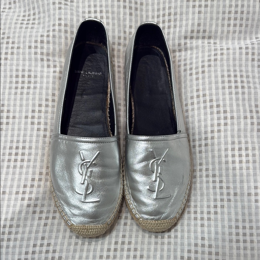 Saint Laurent Metallic Silver Espadrilles